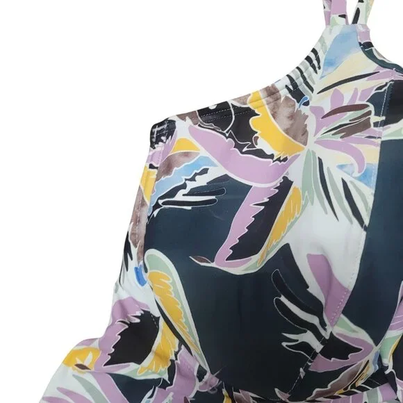 Birdsong Size 32I Bare Necessities Palm Print Underwire Wrap Tankini Swim Top - Picture 7 of 14